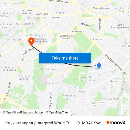 Стц Интерпред / Interpred World Trade Centre (1109) to MBAL Sveta Sofia map