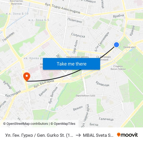 Ул. Ген. Гурко / Gen. Gurko St. (1903) to MBAL Sveta Sofia map