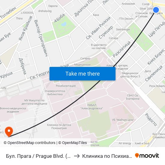 Бул. Прага / Prague Blvd. (0365) to Клиника по Психиатрия map