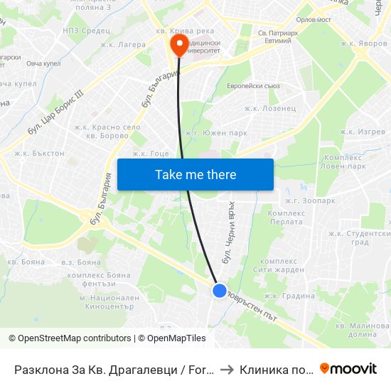 Разклона За Кв. Драгалевци / Fork Road To Dragalevtsi Qr. (1457) to Клиника по Психиатрия map