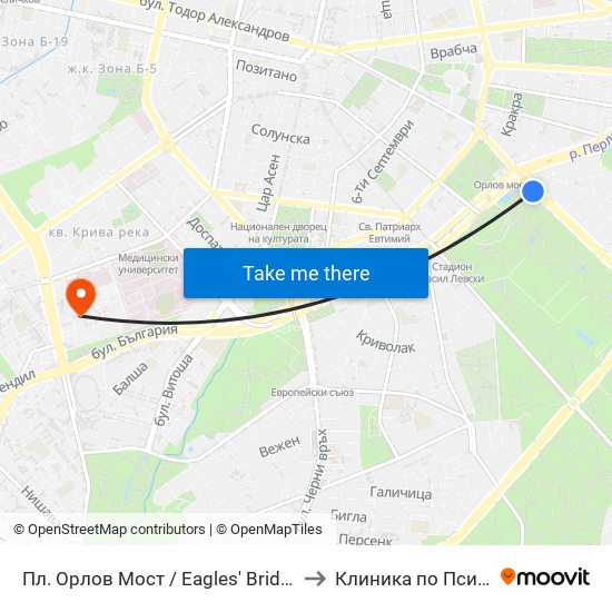 Пл. Орлов Мост / Eagles' Bridge Sq. (1287) to Клиника по Психиатрия map