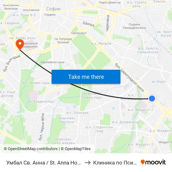 Умбал Св. Анна / St. Anna Hospital (1194) to Клиника по Психиатрия map