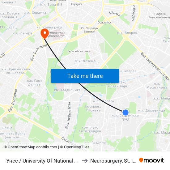 Унсс / University Of National And World Economy (1691) to Neurosurgery, St. Ivan Rilski hospital map