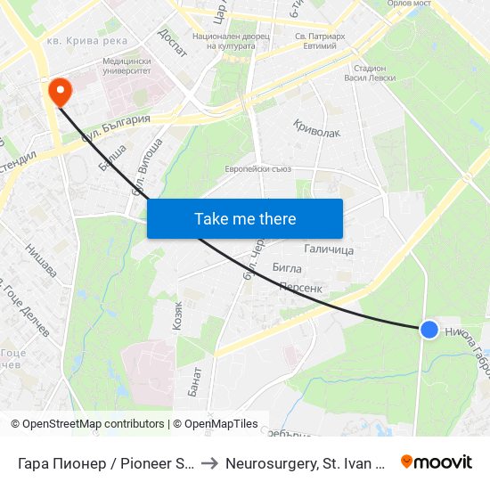 Гара Пионер / Pioneer Station (0465) to Neurosurgery, St. Ivan Rilski hospital map