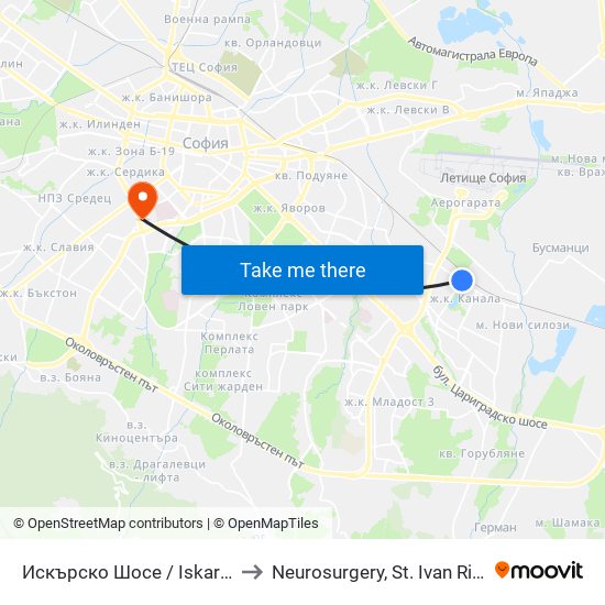 Искърско Шосе / Iskarsko Shosse to Neurosurgery, St. Ivan Rilski hospital map