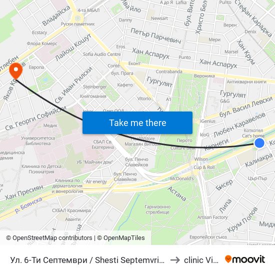 Ул. 6-Ти Септември / Shesti Septemvri St. (1807) to clinic Vision map