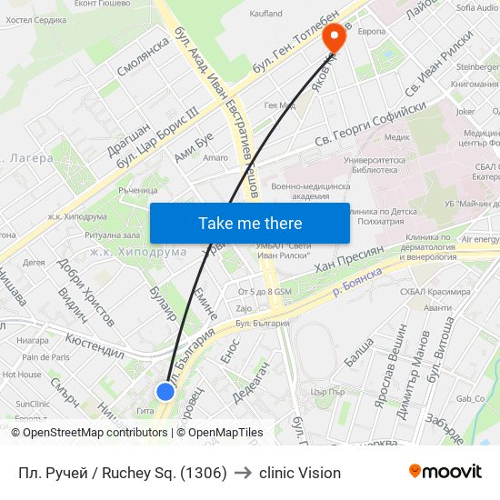 Пл. Ручей / Ruchey Sq. (1306) to clinic Vision map