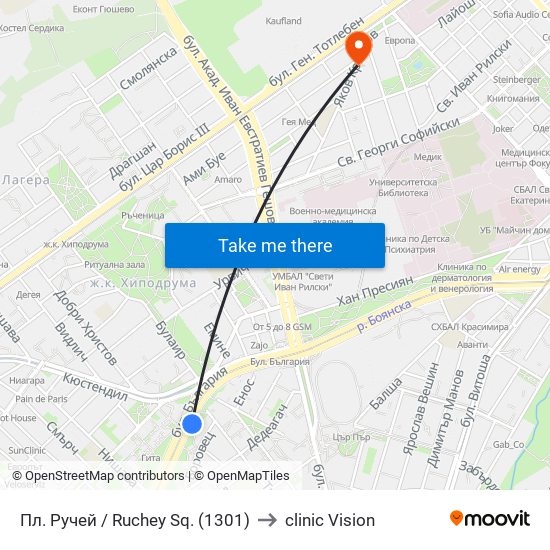 Пл. Ручей / Ruchey Sq. (1301) to clinic Vision map