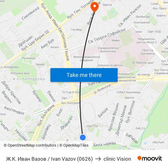 Ж.К. Иван Вазов / Ivan Vazov (0626) to clinic Vision map