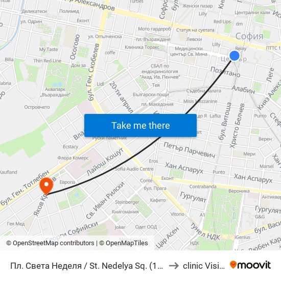 Пл. Света Неделя / St. Nedelya Sq. (1308) to clinic Vision map