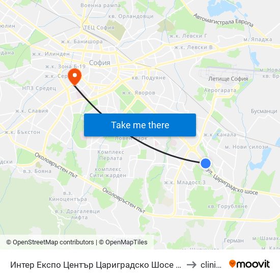 Интер Експо Център Цариградско Шосе / Inter Expo Center – Tsarigradsko Shose to clinic Vision map