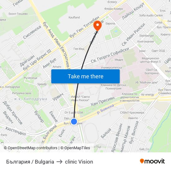 България / Bulgaria to clinic Vision map