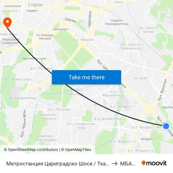 Ⓜ️ Метростанция Цариградско Шосе / Tsarigradsko Shosse Metro Station (1016) to МБАЛ Европа map