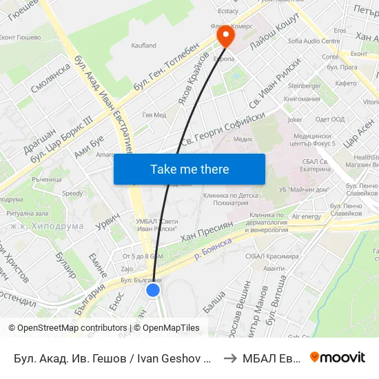 Ⓜ️ Бул. Акад. Ив. Гешов / Ivan Geshov Blvd. (0270) to МБАЛ Европа map
