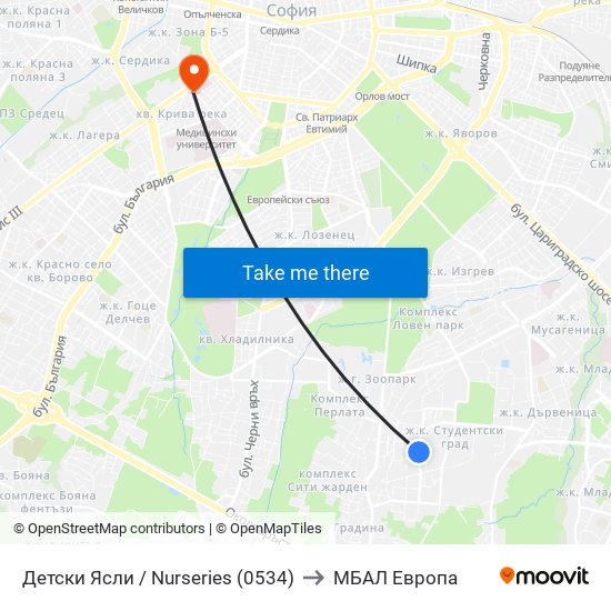 Детски Ясли / Nurseries (0534) to МБАЛ Европа map