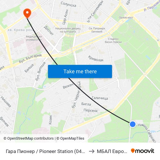 Гара Пионер / Pioneer Station (0465) to МБАЛ Европа map
