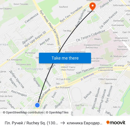Пл. Ручей / Ruchey Sq. (1306) to клиника Евродерма map