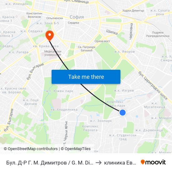 Бул. Д-Р Г. М. Димитров / G. M. Dimitrov Blvd. (0317) to клиника Евродерма map