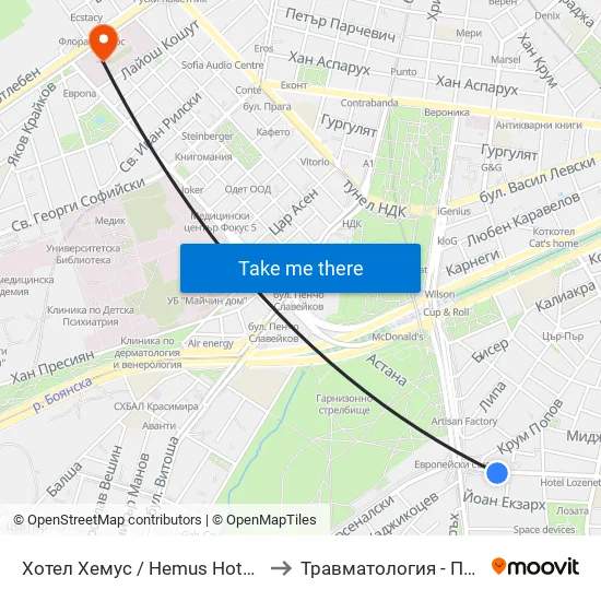 Ⓜ️ Хотел Хемус / Hemus Hotel (2329) to Травматология - Пирогов map