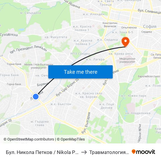 Бул. Никола Петков / Nikola Petkov Blvd. (0350) to Травматология - Пирогов map