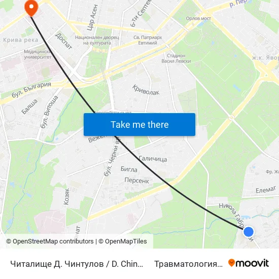 Читалище Д. Чинтулов / D. Chintulov Library (2366) to Травматология - Пирогов map