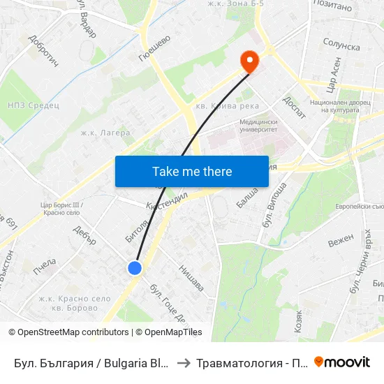 Бул. България / Bulgaria Blvd. (0290) to Травматология - Пирогов map