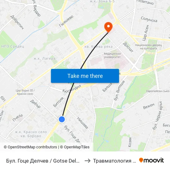 Бул. Гоце Делчев / Gotse Delchev Blvd. (0314) to Травматология - Пирогов map
