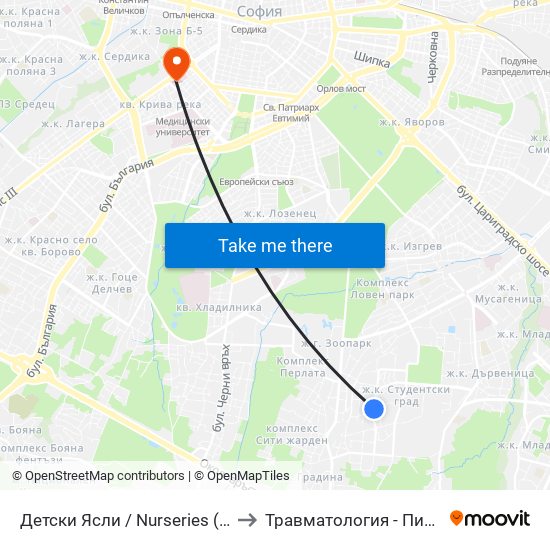 Детски Ясли / Nurseries (0534) to Травматология - Пирогов map
