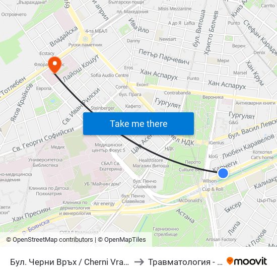 Бул. Черни Връх / Cherni Vrah Blvd. (0401) to Травматология - Пирогов map