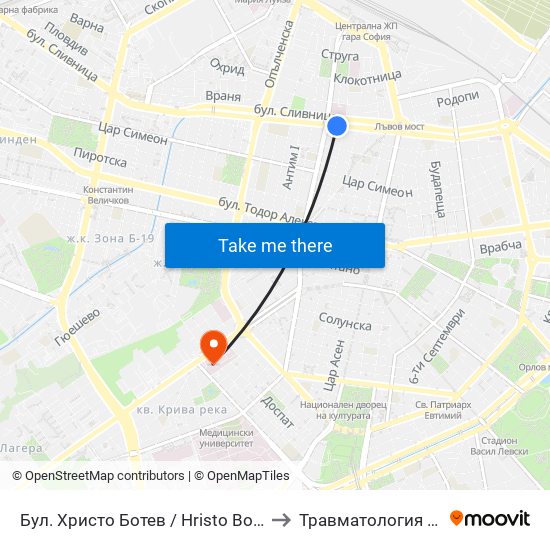 Бул. Христо Ботев / Hristo Botev Blvd. (0385) to Травматология - Пирогов map