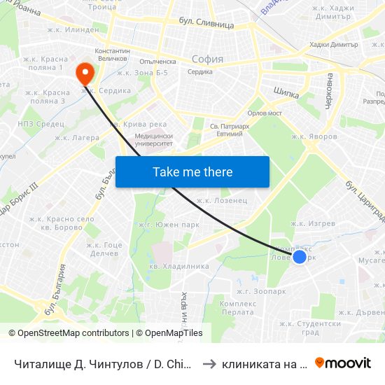 Читалище Д. Чинтулов / D. Chintulov Library (2366) to клиниката на Чавдаров map