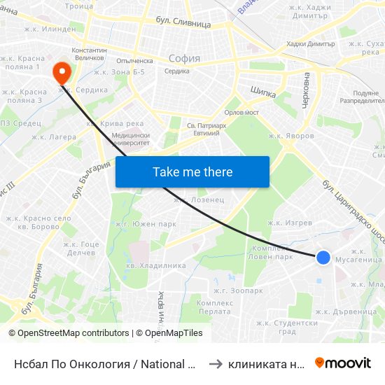 Нсбал По Онкология / National Oncology Hospital (2542) to клиниката на Чавдаров map