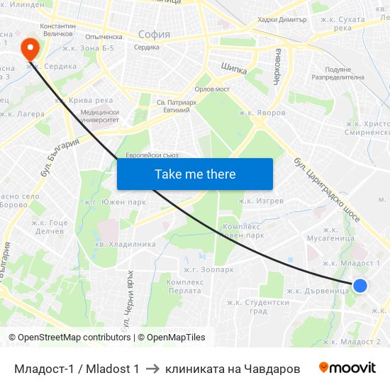 Младост-1 / Mladost 1 to клиниката на Чавдаров map