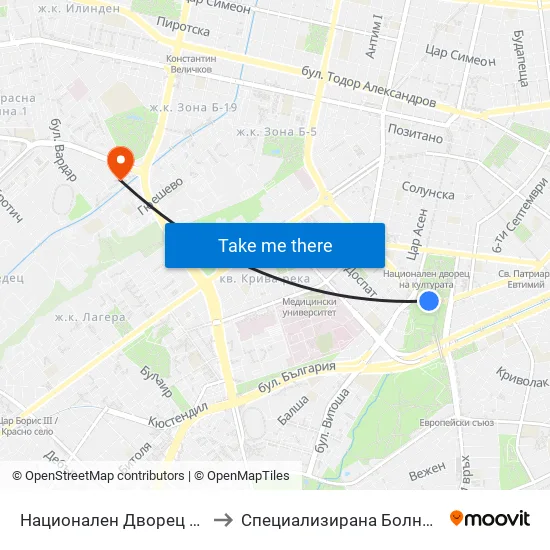 Ⓜ️ Национален Дворец На Културата / National Palace Of Culture (1139) to Специализирана Болница За деца С Церабрална Парализа "Света София" map