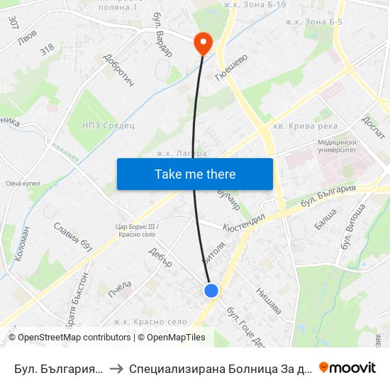 Бул. България / Bulgaria Blvd. (0290) to Специализирана Болница За деца С Церабрална Парализа "Света София" map