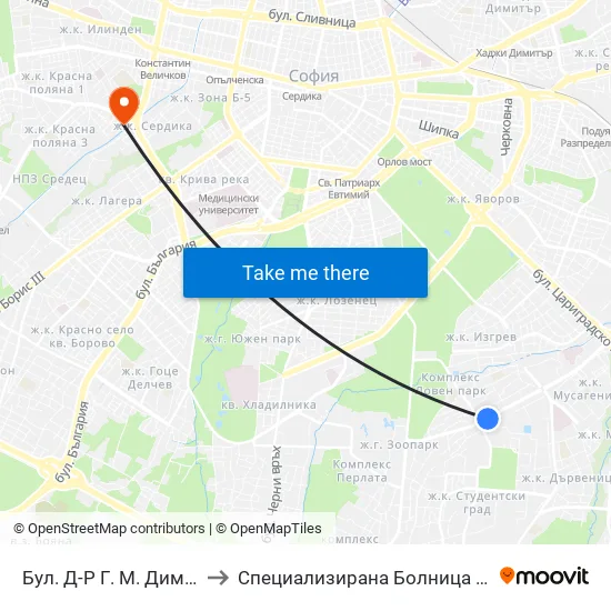Бул. Д-Р Г. М. Димитров / G. M. Dimitrov Blvd. (0316) to Специализирана Болница За деца С Церабрална Парализа "Света София" map