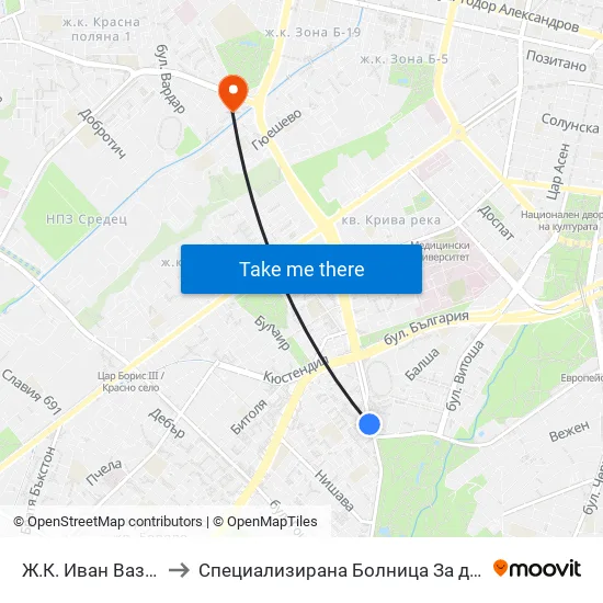 Ж.К. Иван Вазов / Ivan Vazov (0626) to Специализирана Болница За деца С Церабрална Парализа "Света София" map