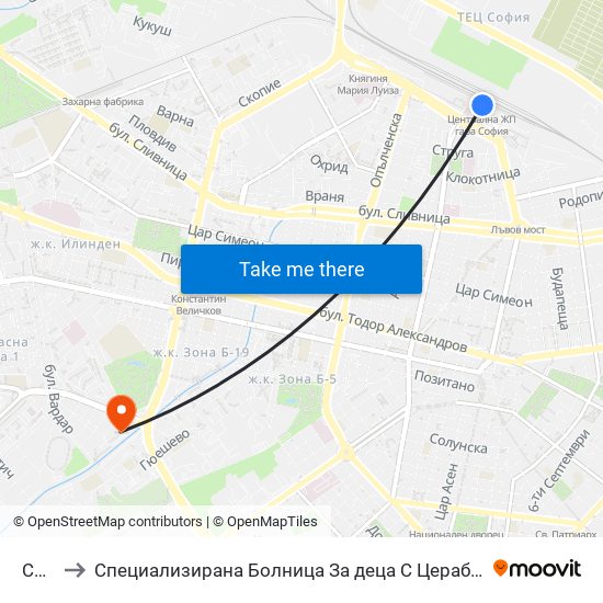 София to Специализирана Болница За деца С Церабрална Парализа "Света София" map
