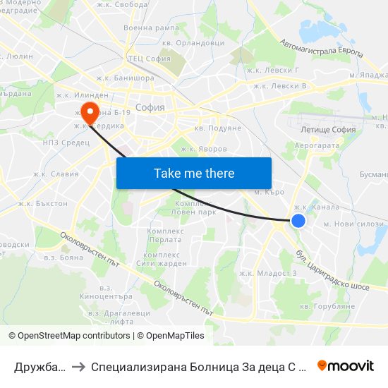 Дружба / Druzhba to Специализирана Болница За деца С Церабрална Парализа "Света София" map
