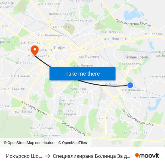 Искърско Шосе / Iskarsko Shosse to Специализирана Болница За деца С Церабрална Парализа "Света София" map