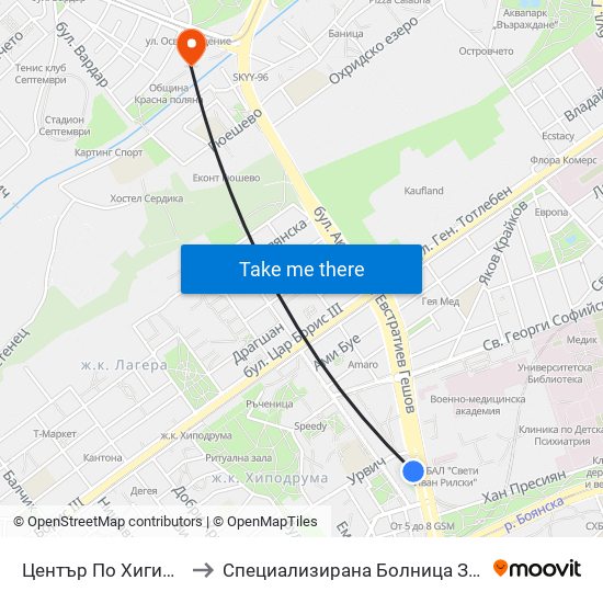 Център По Хигиена / Centre Of Hygiene (2343) to Специализирана Болница За деца С Церабрална Парализа "Света София" map