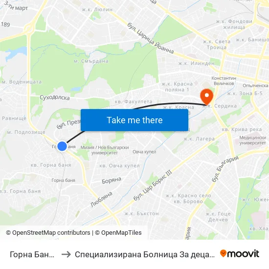 Горна Баня / Gorna Banya to Специализирана Болница За деца С Церабрална Парализа "Света София" map