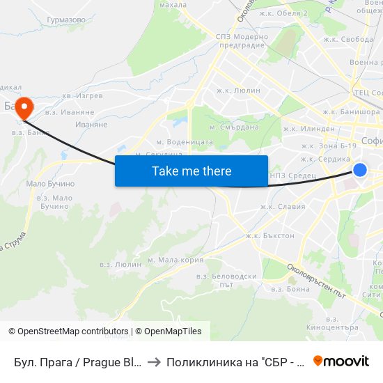Бул. Прага / Prague Blvd. (0365) to Поликлиника на "СБР - НК" - Банкя map