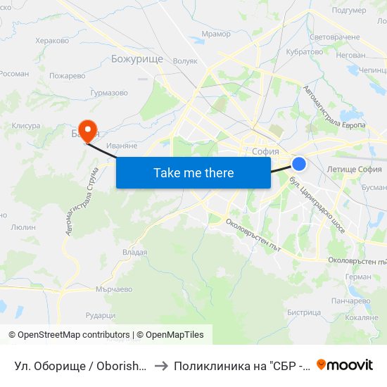Ул. Оборище / Oborishte St. (2071) to Поликлиника на "СБР - НК" - Банкя map