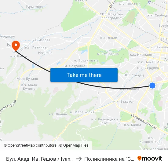 Ⓜ️ Бул. Акад. Ив. Гешов / Ivan Geshov Blvd. (0270) to Поликлиника на "СБР - НК" - Банкя map