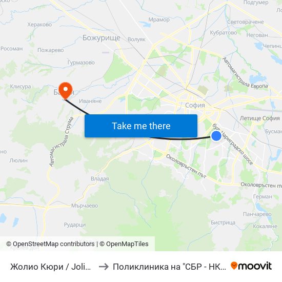 Жолио Кюри / Joliot-Curie to Поликлиника на "СБР - НК" - Банкя map
