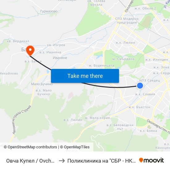 Овча Купел / Ovcha Kupel to Поликлиника на "СБР - НК" - Банкя map