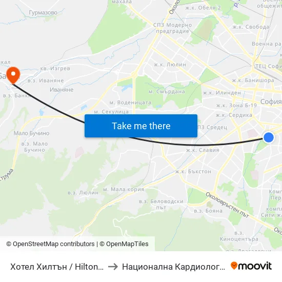 Хотел Хилтън / Hilton Hotel (0397) to Национална Кардиологична Болница map