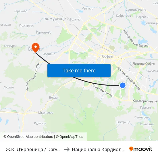 Ж.К. Дървеница / Darvenitsa Qr. (1015) to Национална Кардиологична Болница map