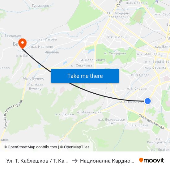 Ул. Т. Каблешков / T. Kableshkov St. (2213) to Национална Кардиологична Болница map